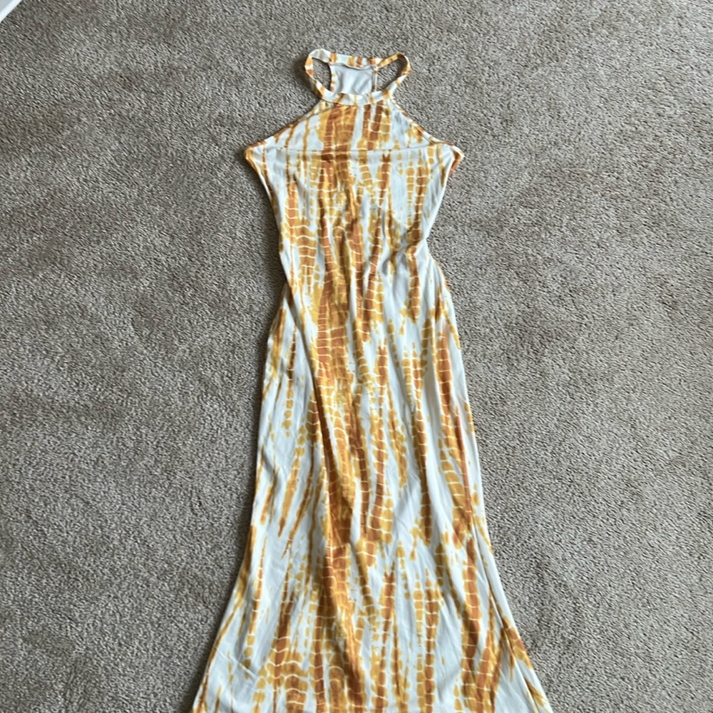 Floor length maxi dress.